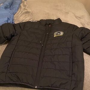 Black Puffer Jacket with Embroidered Logo